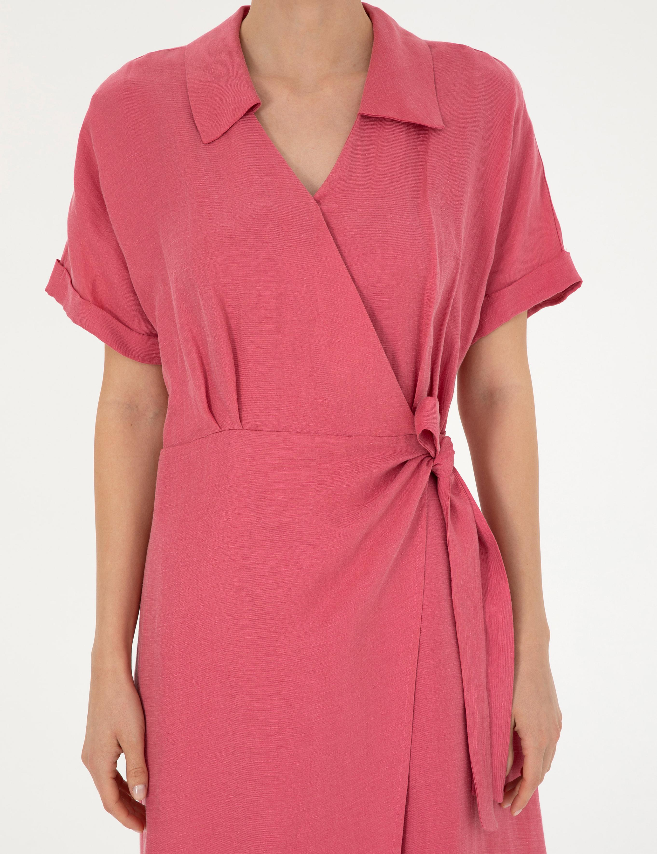 Pembe Comfort Fit Dokuma Elbise