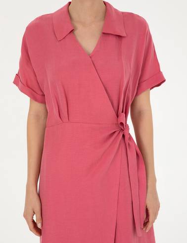 Pembe Comfort Fit Dokuma Elbise