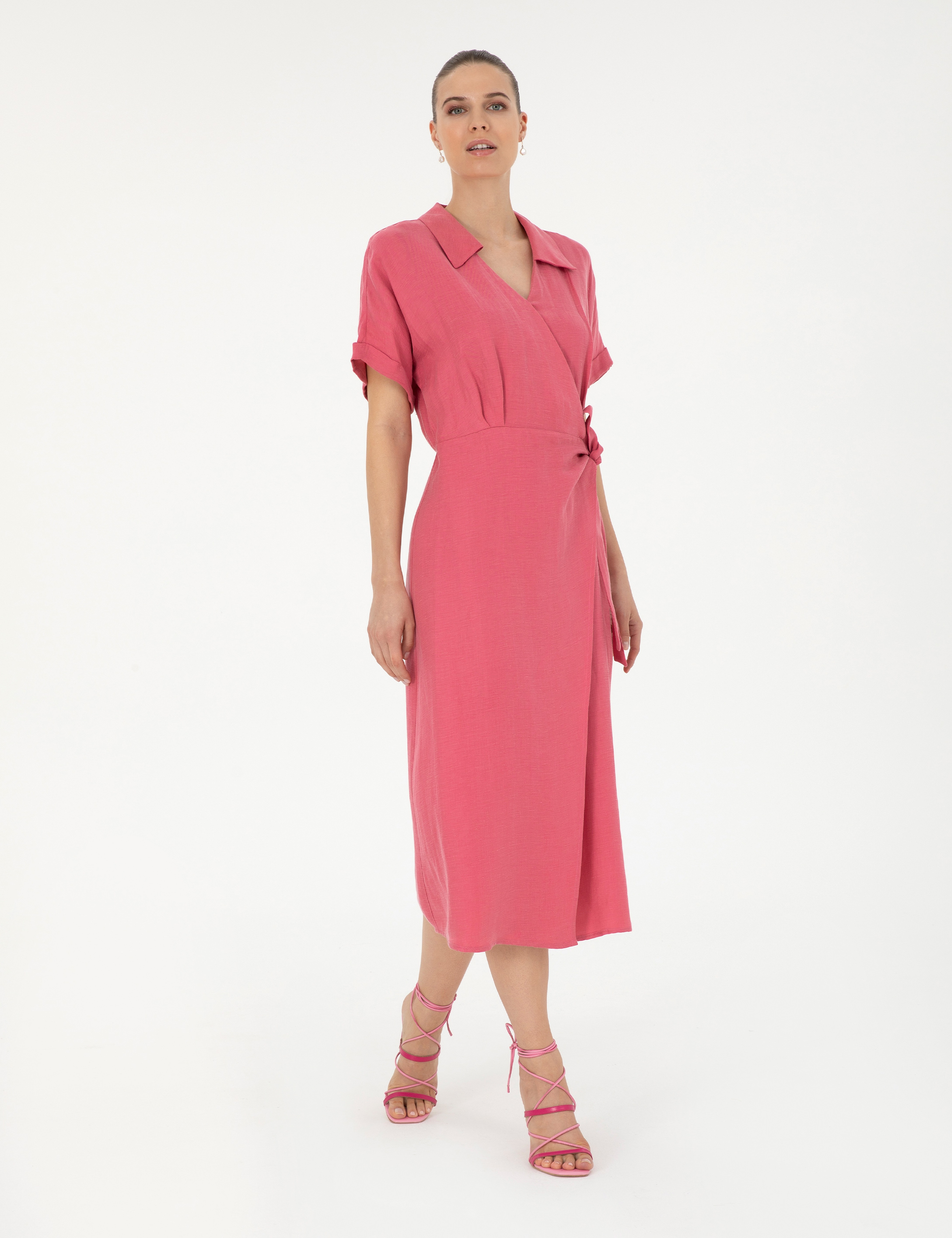 Pembe Comfort Fit Dokuma Elbise - Image 1