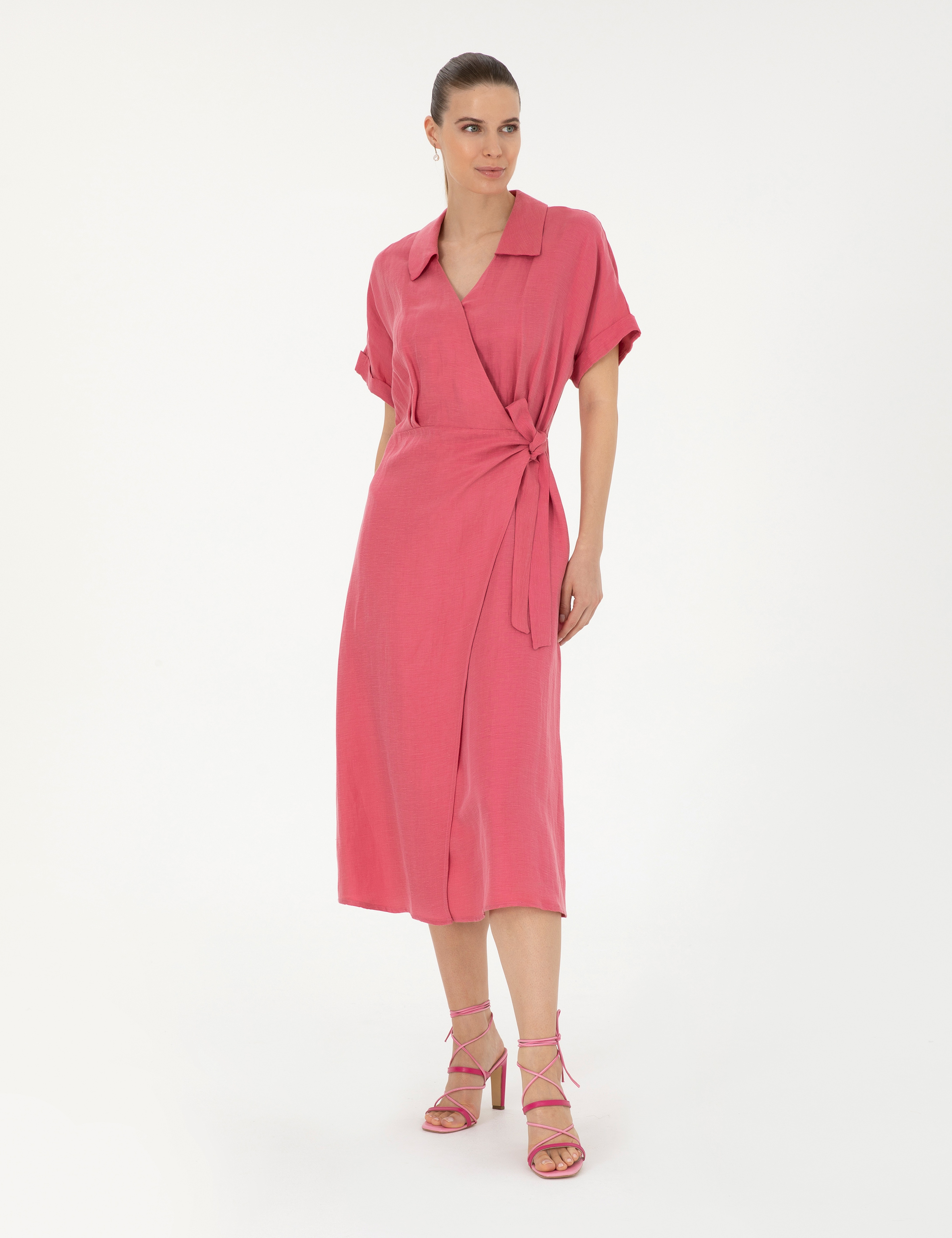 Pembe Comfort Fit Dokuma Elbise - Image 3