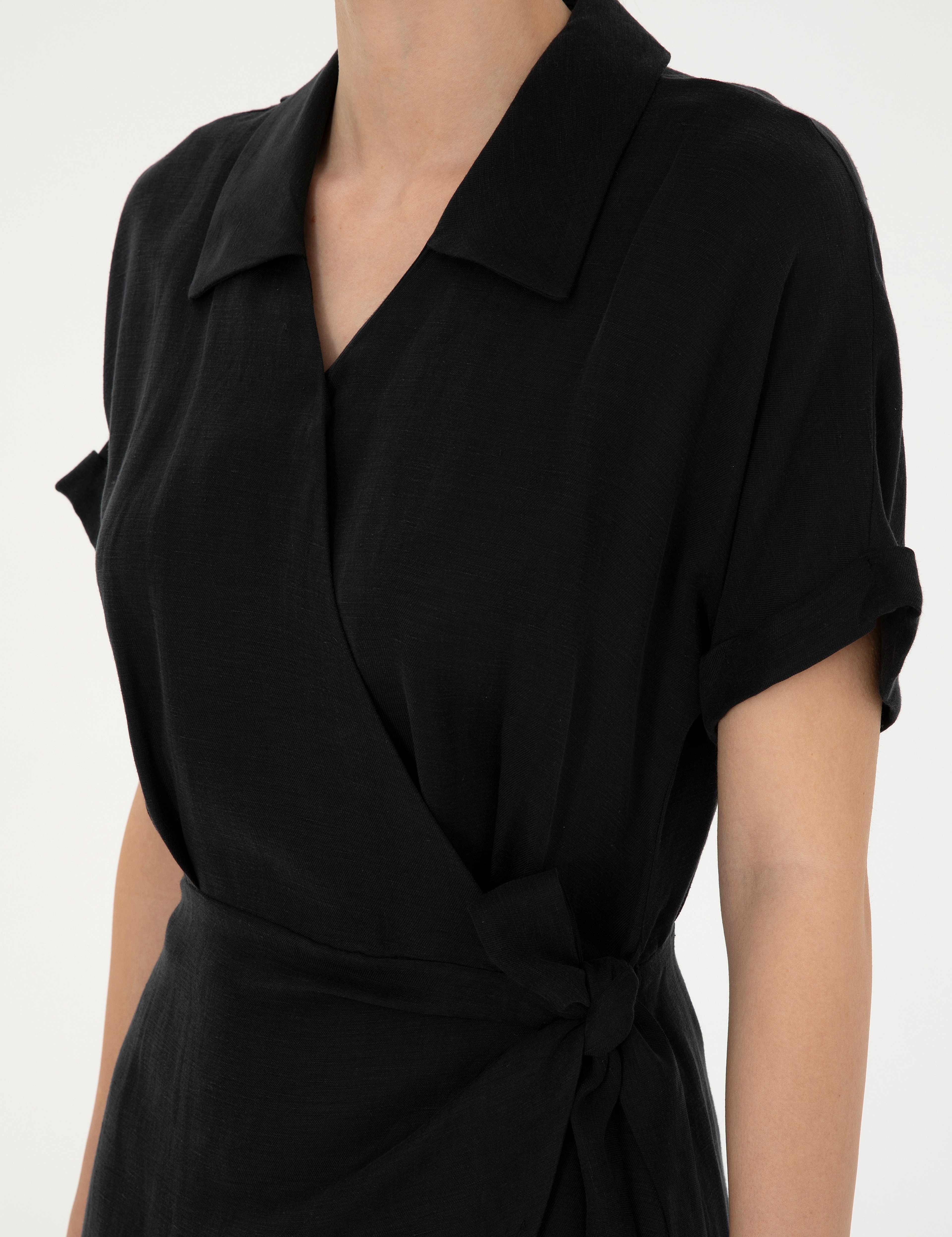 Siyah Comfort Fit Dokuma Elbise - Image 6