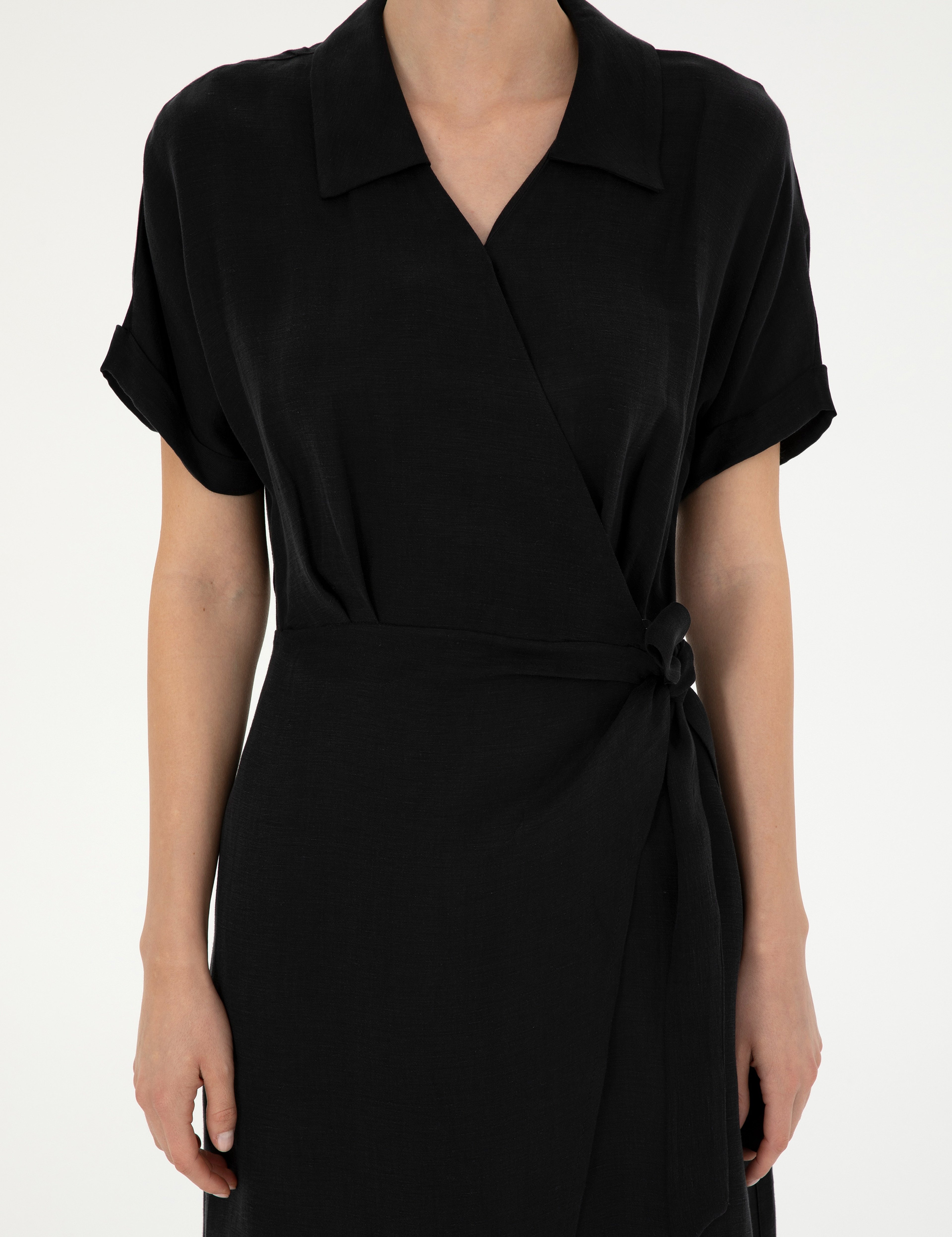 Siyah Comfort Fit Dokuma Elbise - Image 5