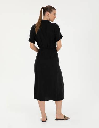 Siyah Comfort Fit Dokuma Elbise