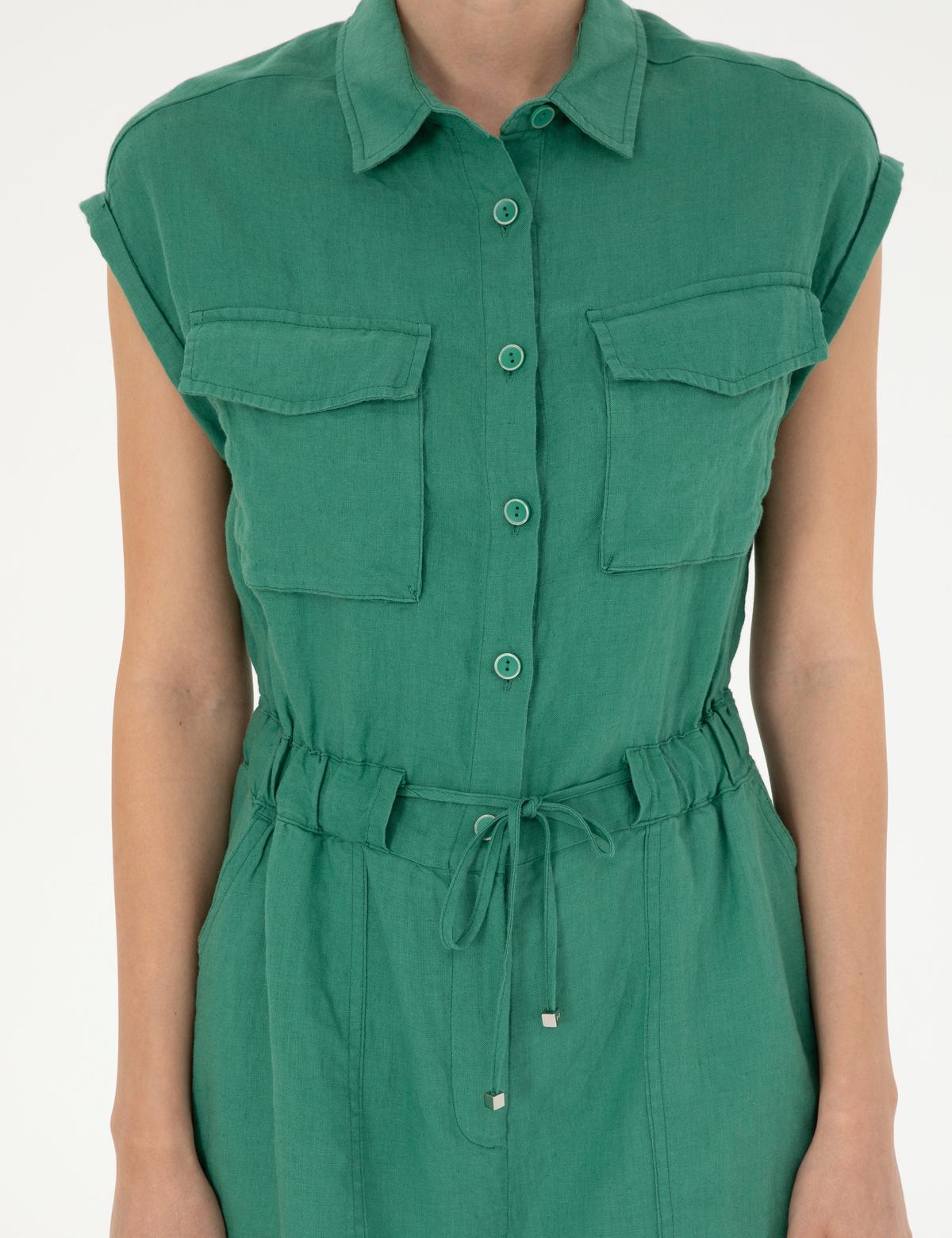 Yeşil Keten Dokuma Tulum - 50284677003