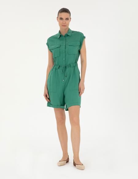 Yeşil Keten Dokuma Tulum - 50284677003