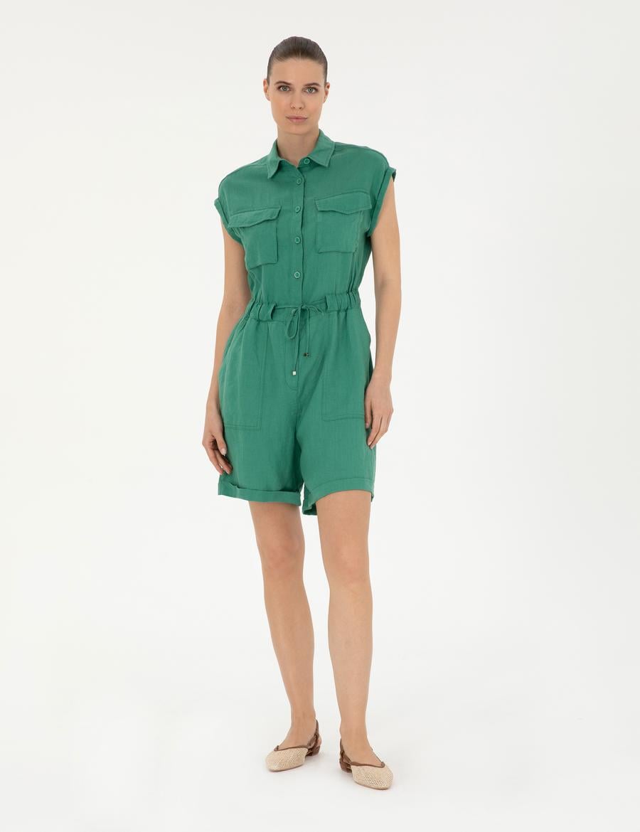 Yeşil Keten Dokuma Tulum