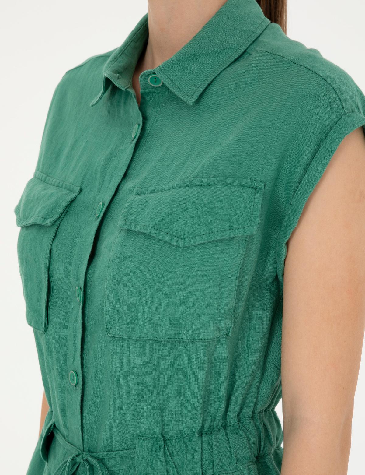 Yeşil Keten Dokuma Tulum - 50284677003