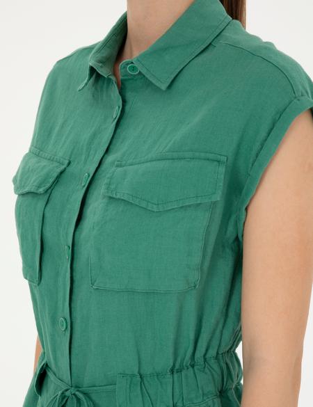 Yeşil Keten Dokuma Tulum - 50284677003