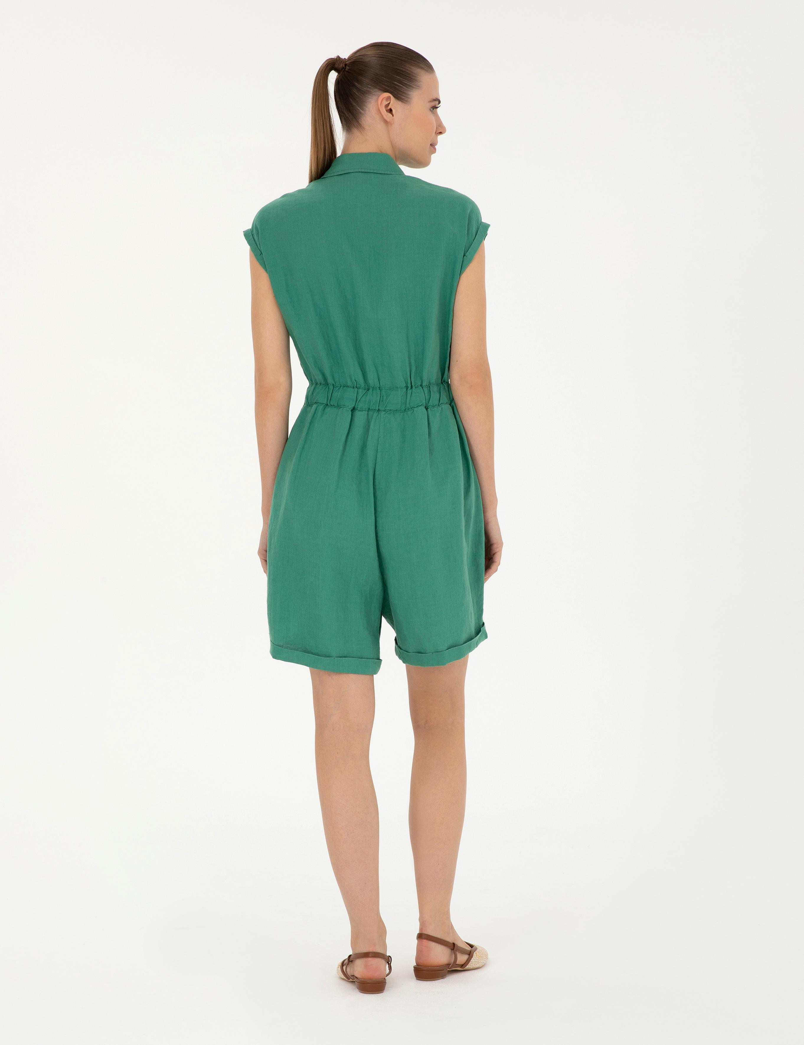 Yeşil Keten Dokuma Tulum