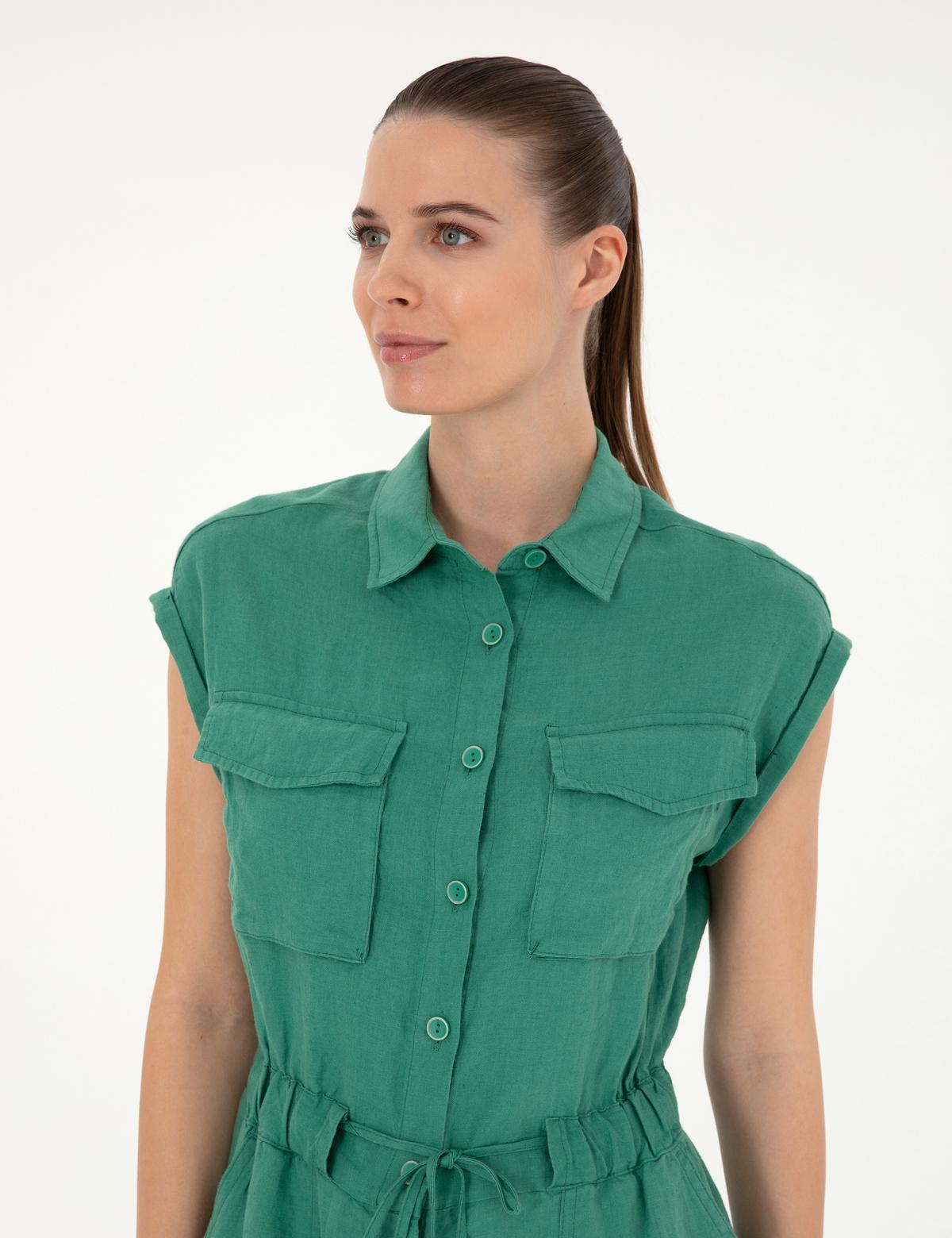 Yeşil Keten Dokuma Tulum - 50284677003