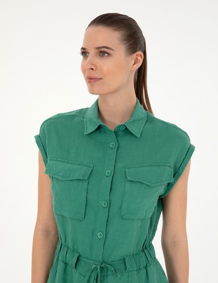 Yeşil Keten Dokuma Tulum - 50284677003