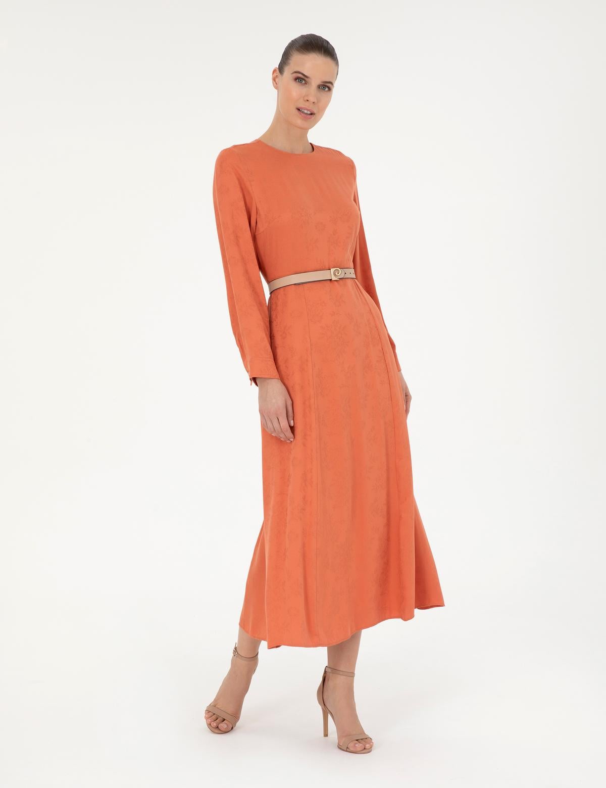 Kırmızı A Kesim Dokuma Elbise