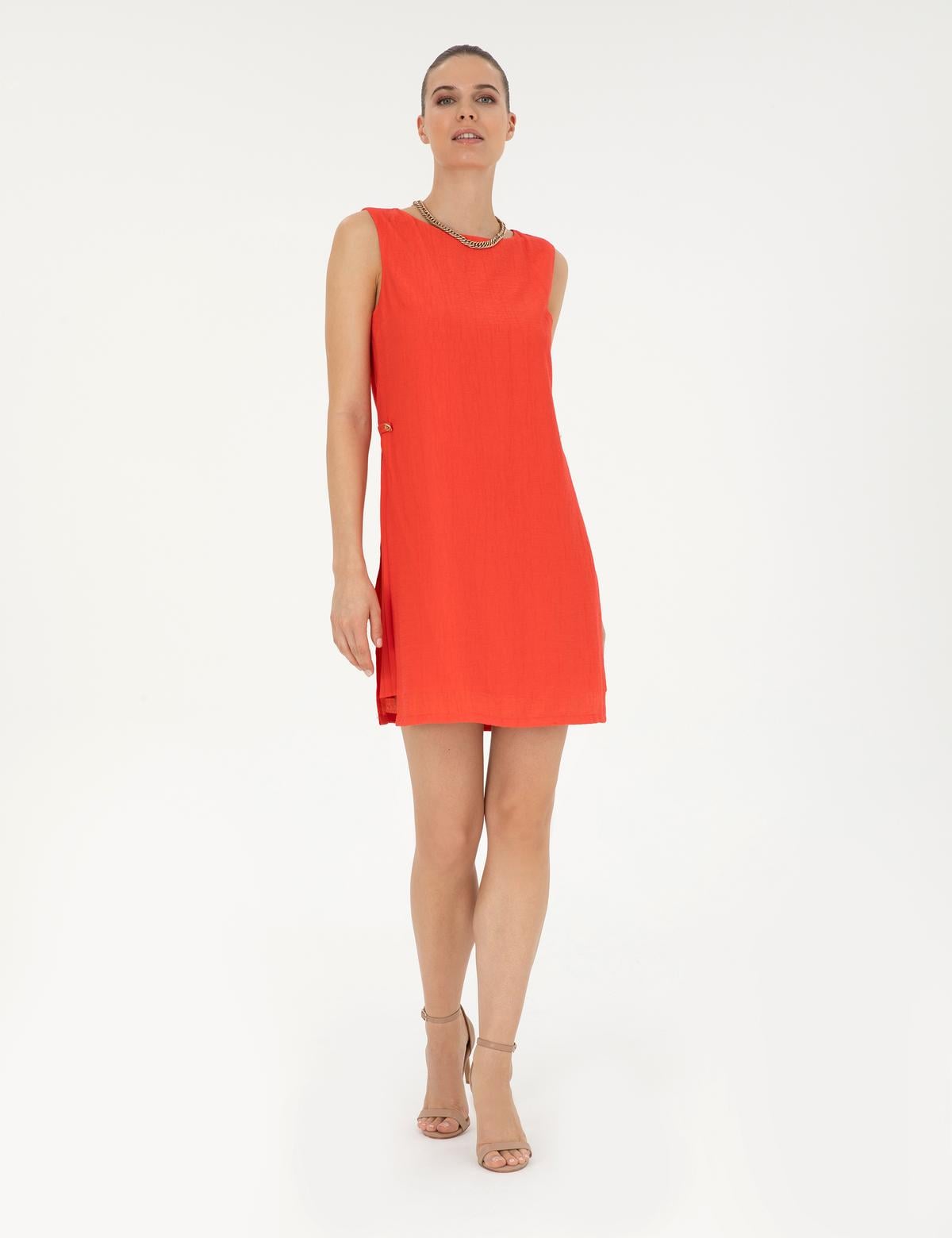 Nar Çiçeği A Kesim Dokuma Elbise - 50292098026