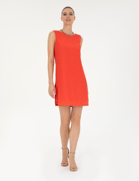 Nar Çiçeği A Kesim Dokuma Elbise - 50292098026