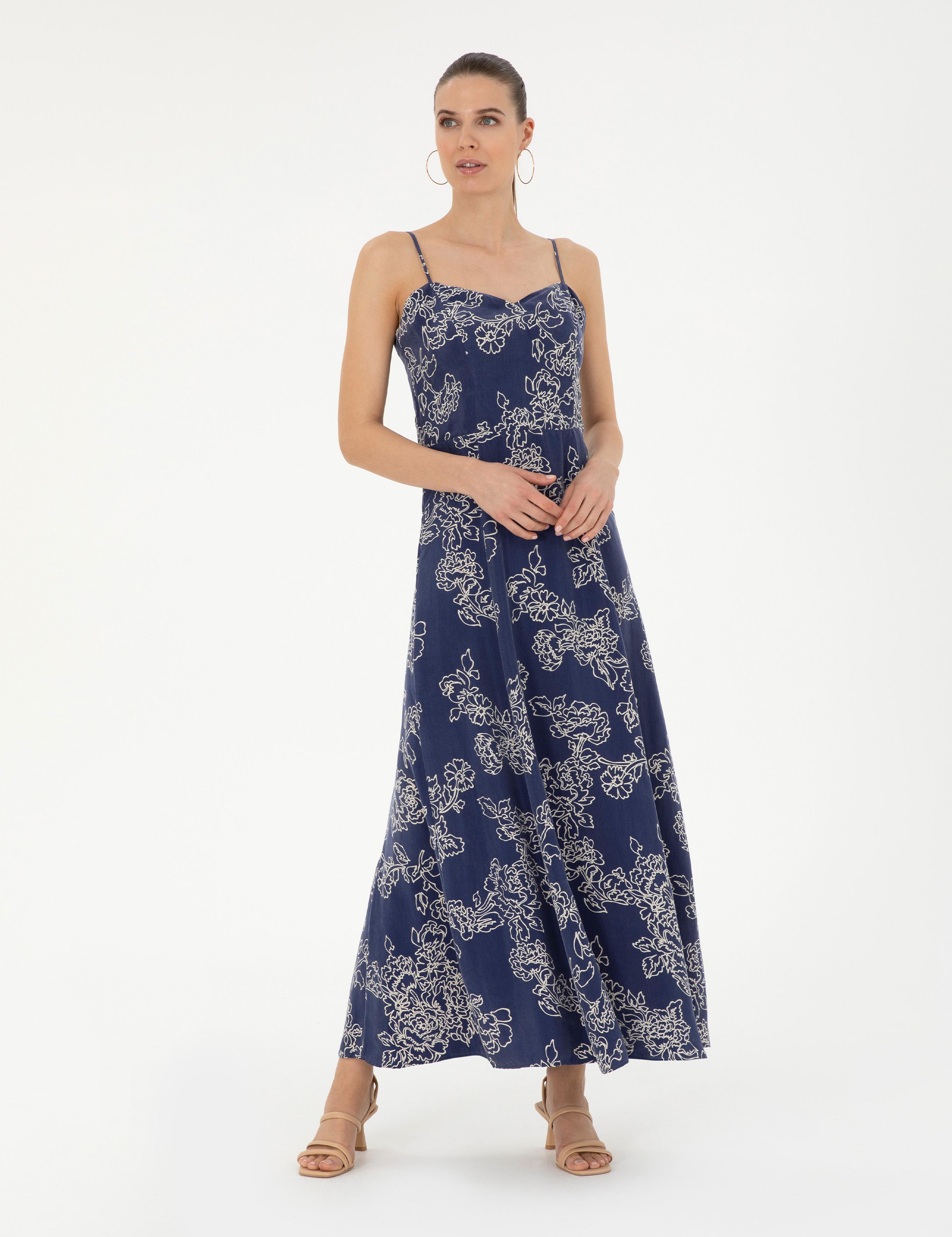 Lacivert Cupro Comfort Fit Dokuma Elbise