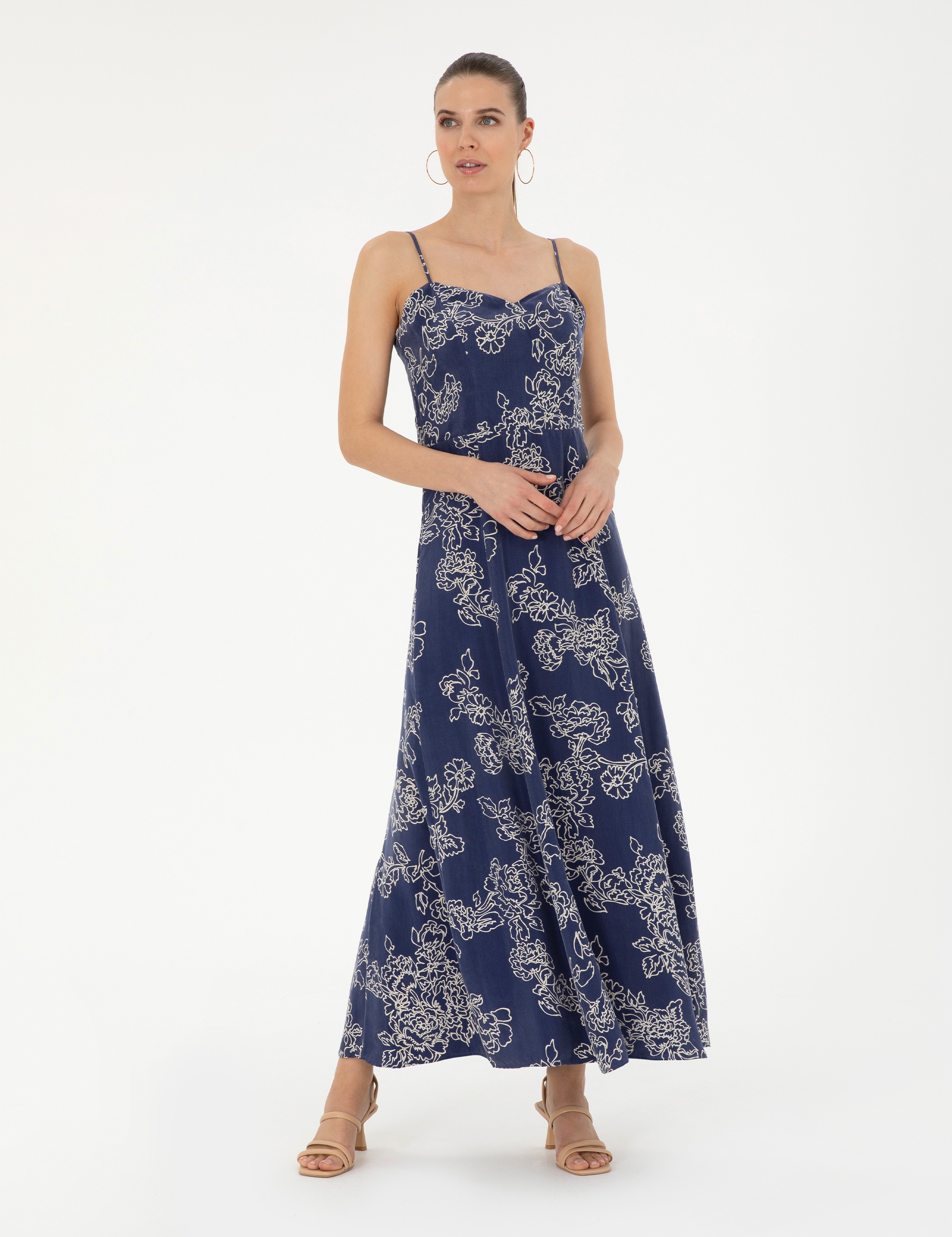 Lacivert Cupro Comfort Fit Dokuma Elbise - Image 3