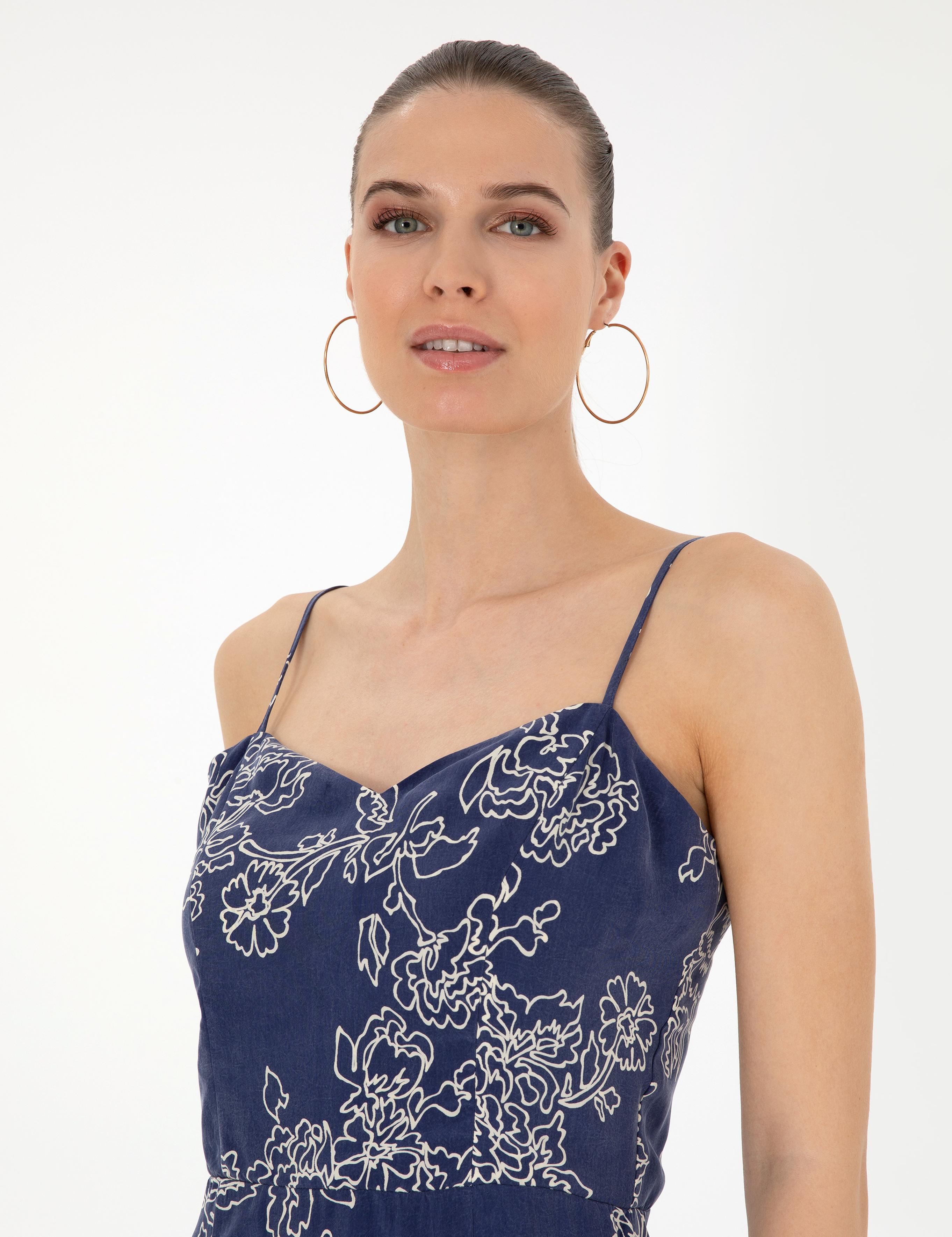 Lacivert Cupro Comfort Fit Dokuma Elbise