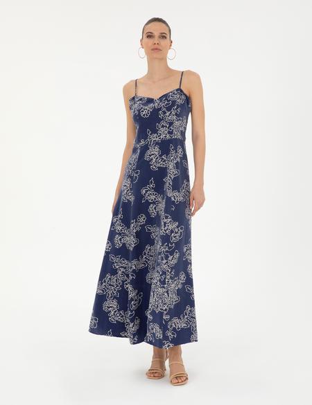 Lacivert Cupro Comfort Fit Dokuma Elbise - 50283467002