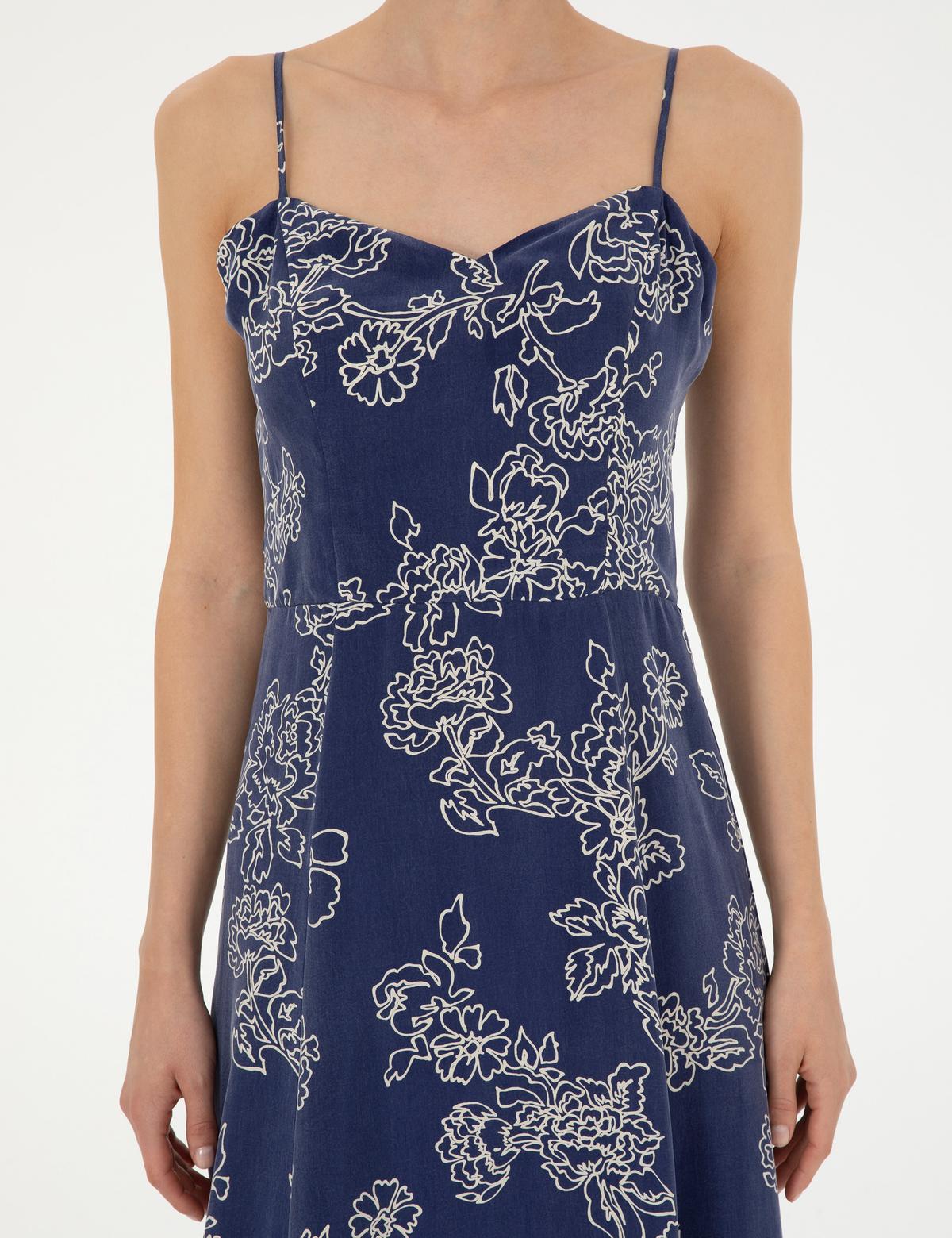 Lacivert Cupro Comfort Fit Dokuma Elbise - 50283467002