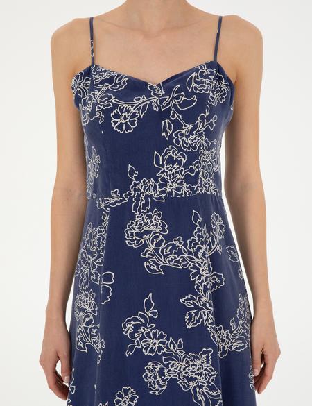 Lacivert Cupro Comfort Fit Dokuma Elbise - 50283467002