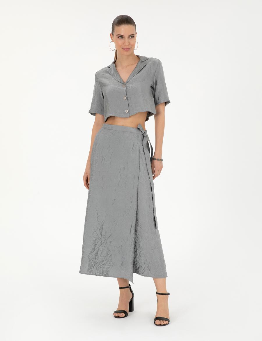 Gri A Kesim Dokuma Etek