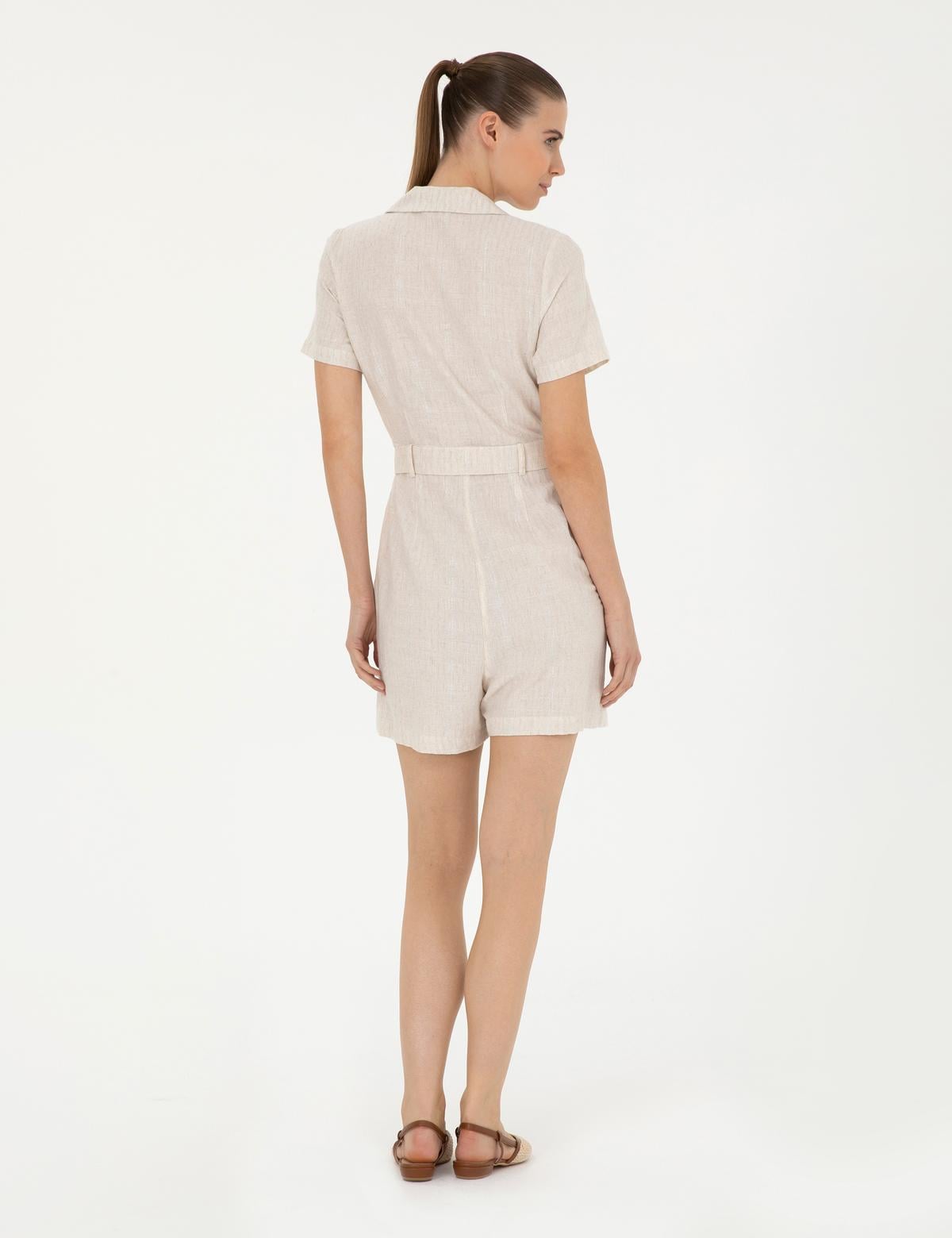 Keten Karışımlı Kum Dokuma Tulum - 50284673003