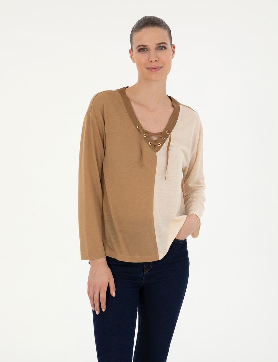 Bej Comfort Fit Örme Bluz