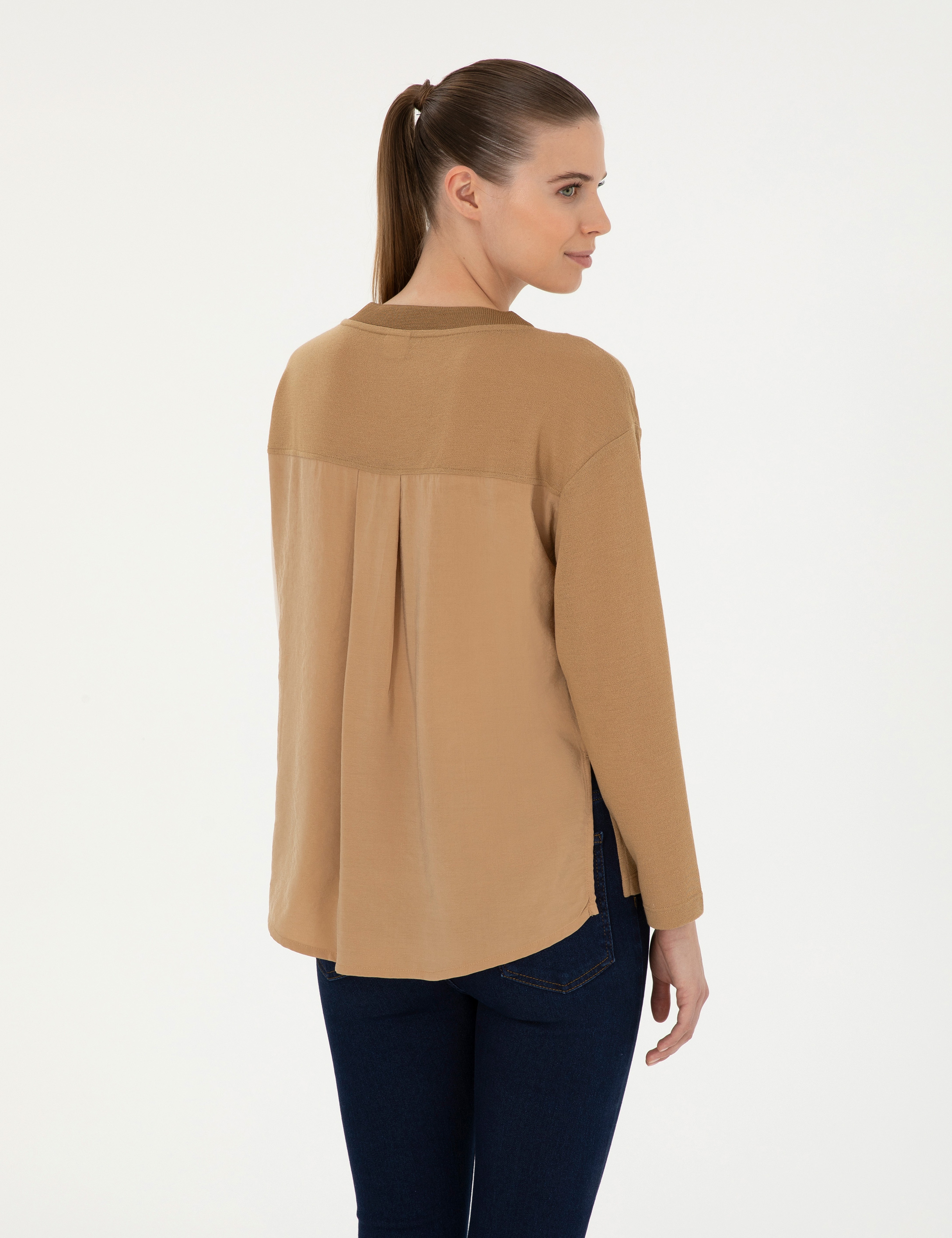 Bej Comfort Fit Örme Bluz - Image 5