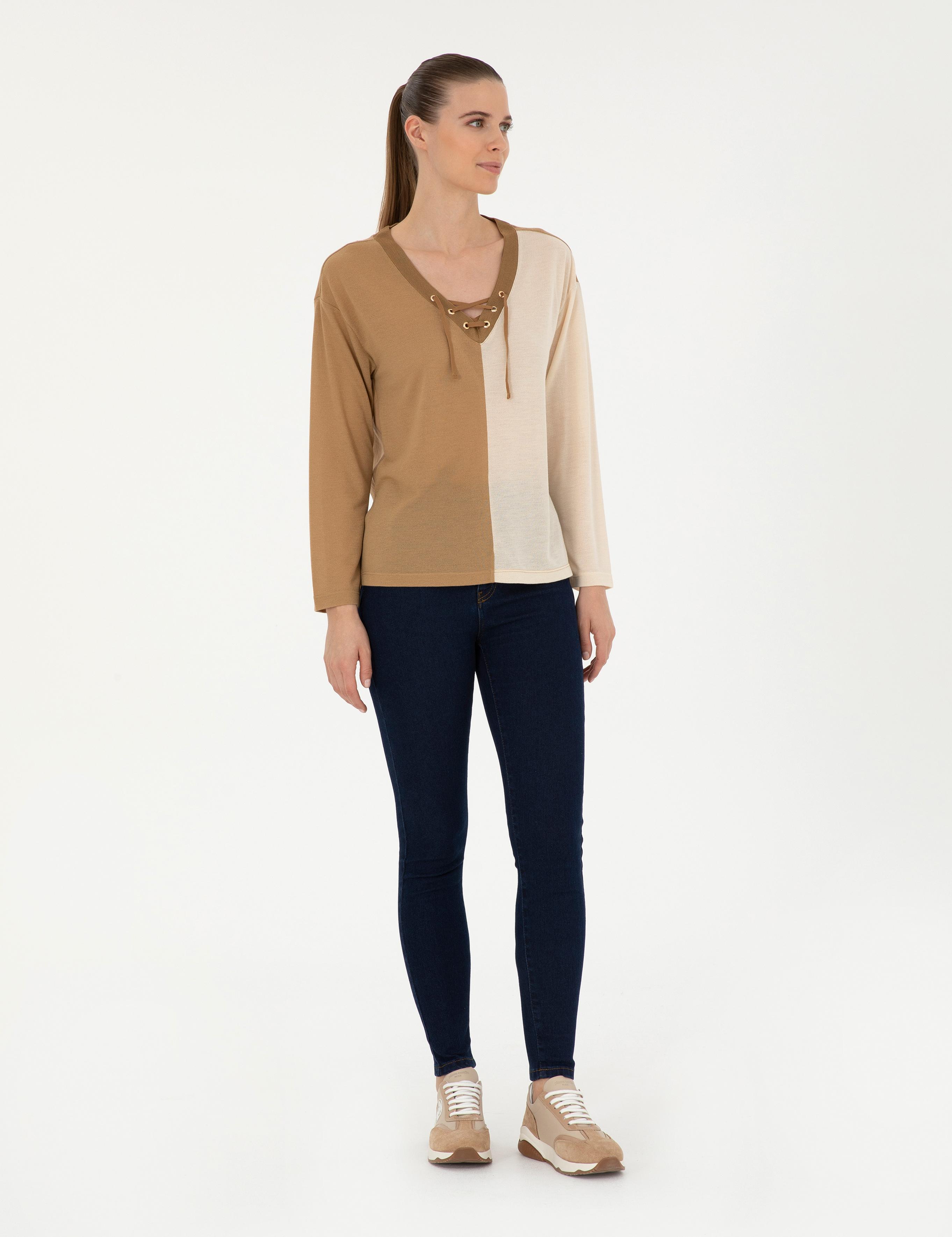 Bej Comfort Fit Örme Bluz