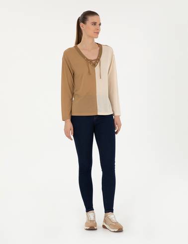 Bej Comfort Fit Örme Bluz