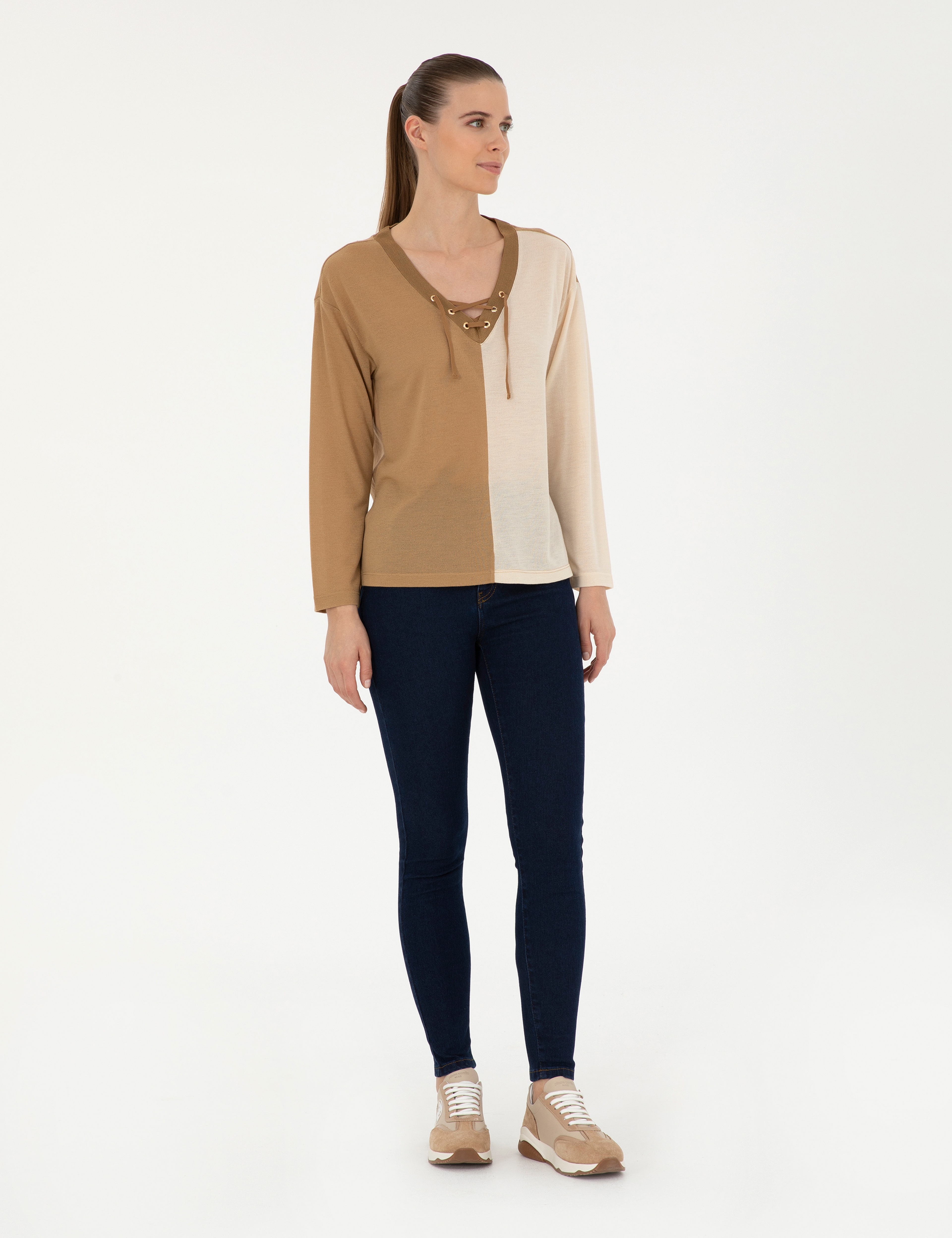 Bej Comfort Fit Örme Bluz