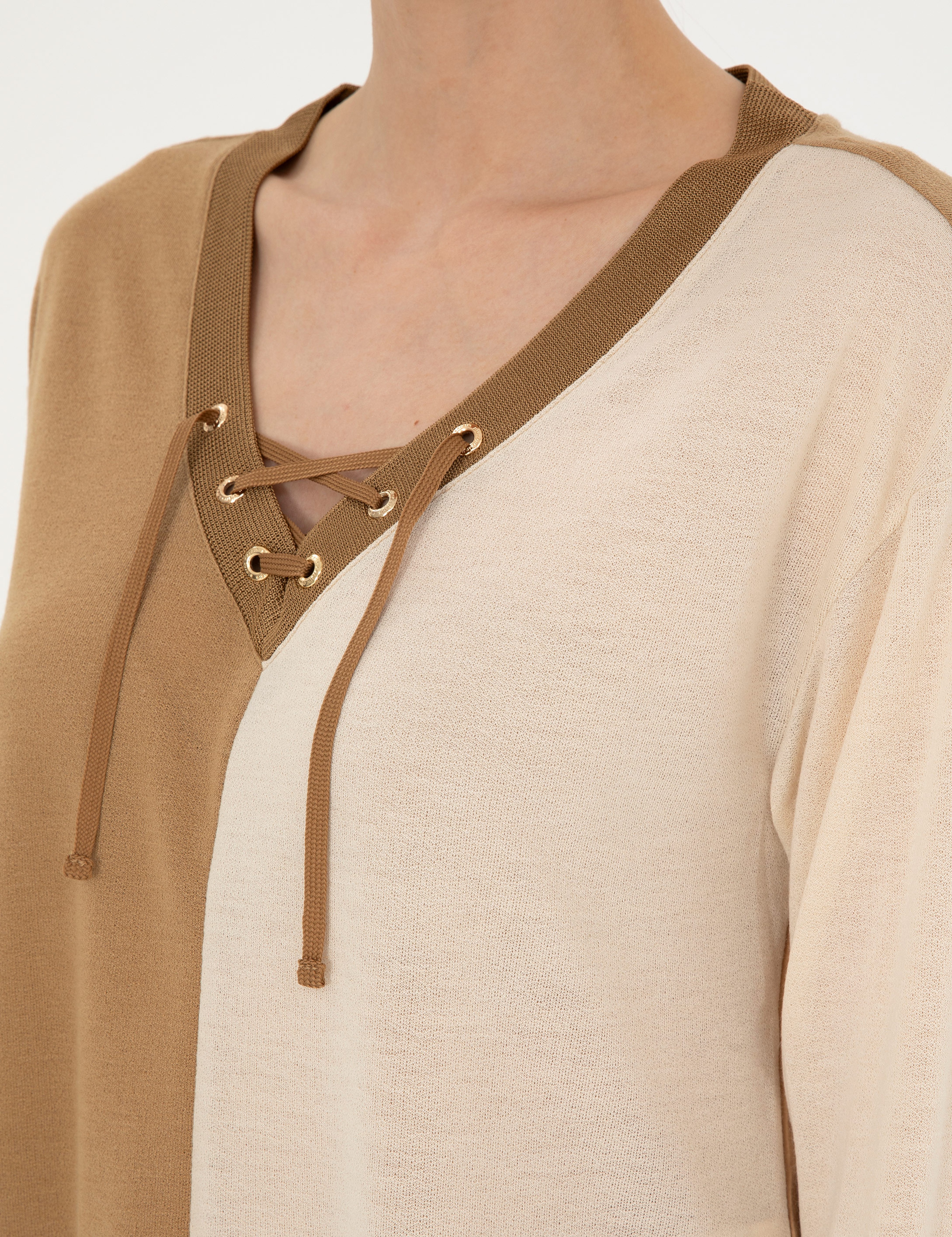Bej Comfort Fit Örme Bluz - Image 7