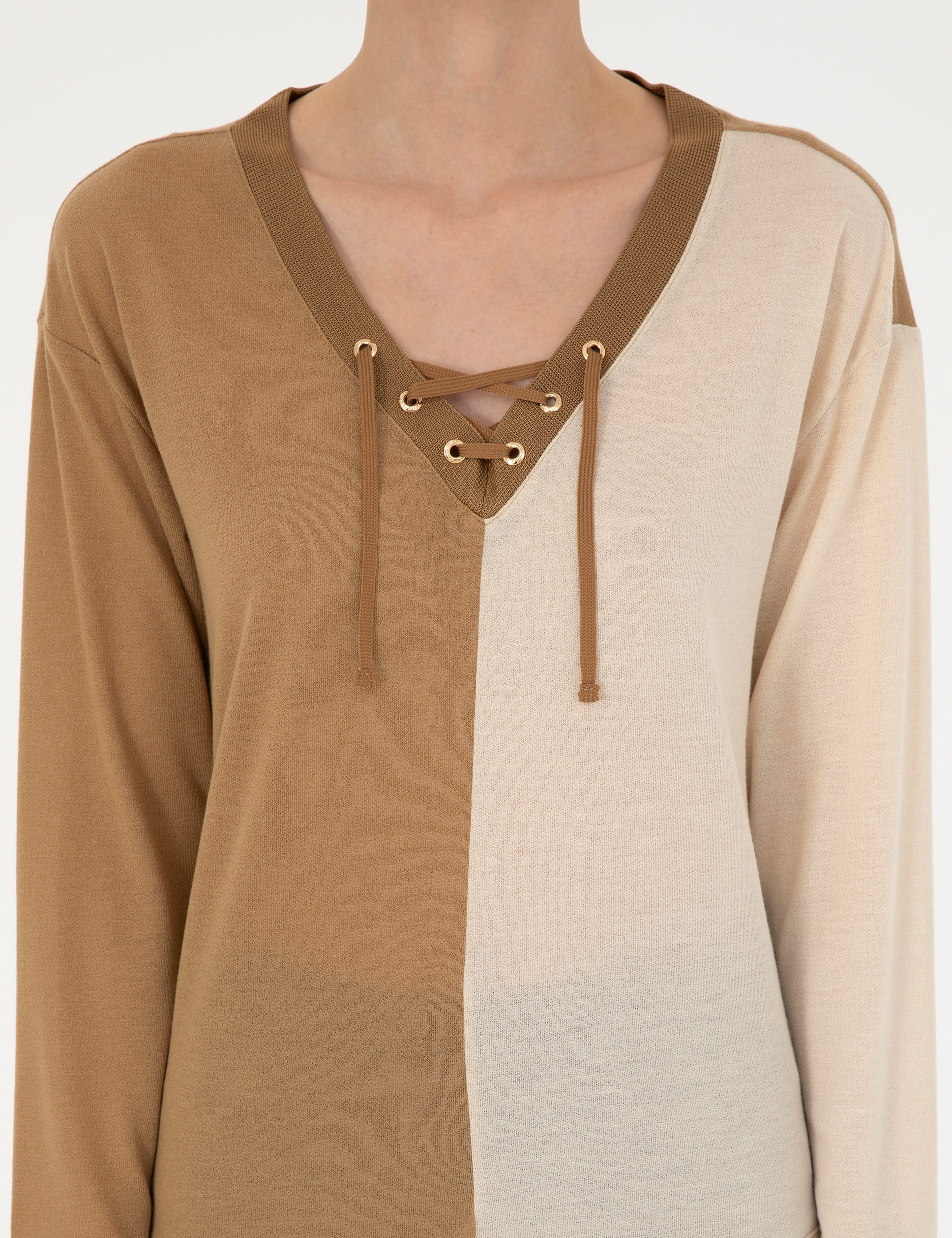 Bej Comfort Fit Örme Bluz - Image 6