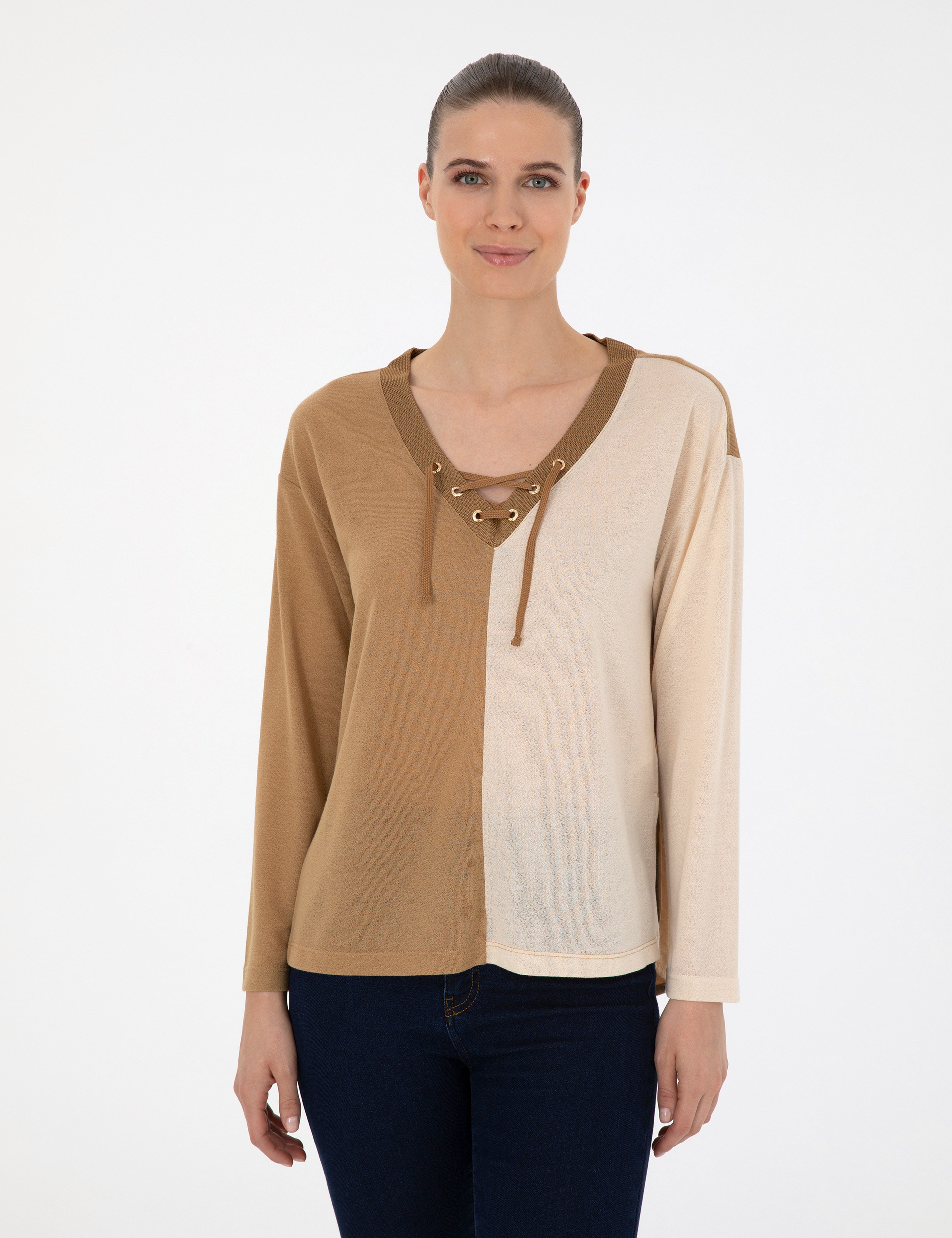 Bej Comfort Fit Örme Bluz - Image 3