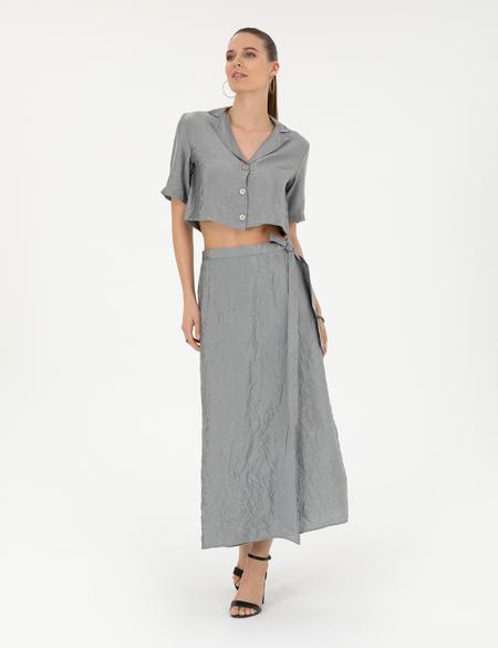 Gri Regular Fit Crop Top Kısa Kollu Gömlek - 50288783010