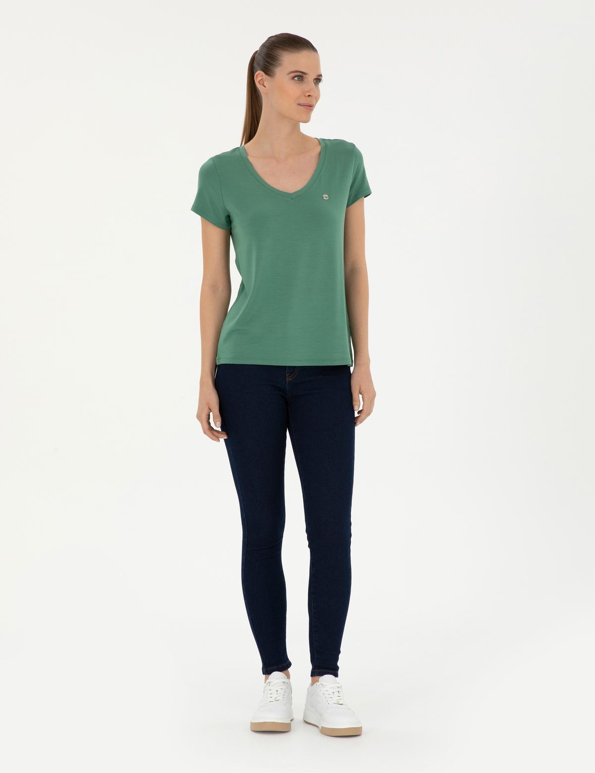 Yeşil Comfort Fit Basic Tişört - 50288861024