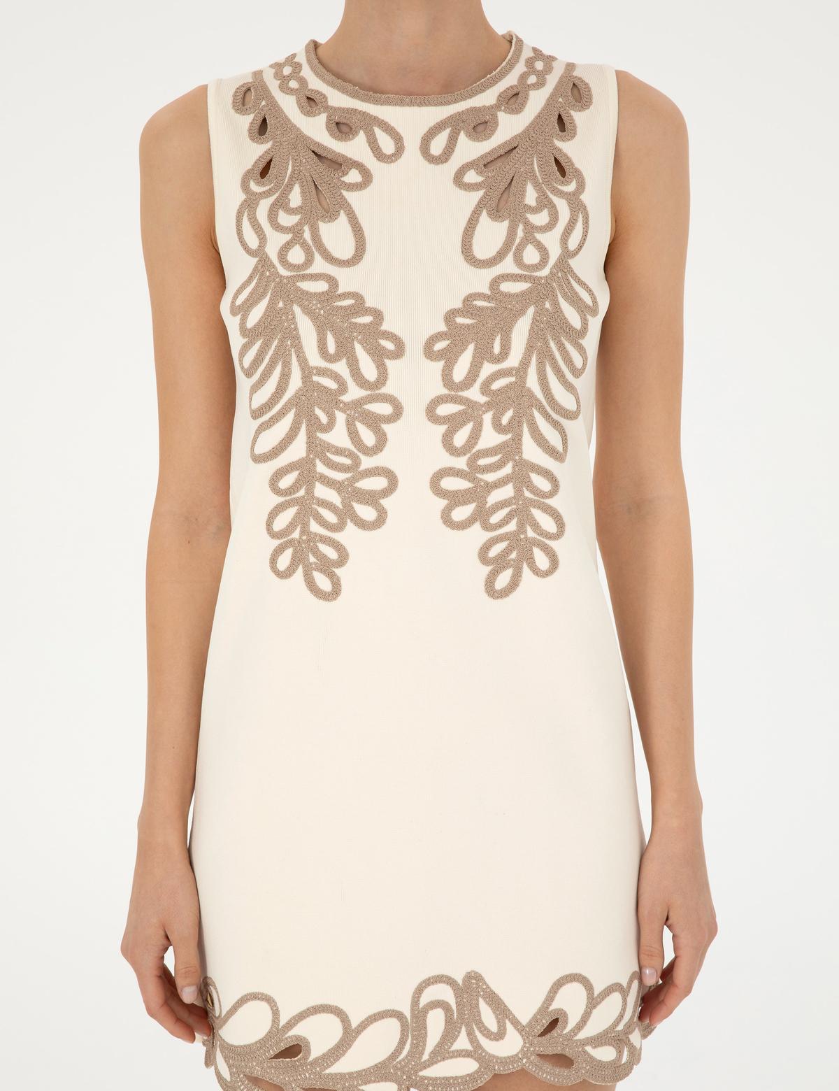 Ekru Slim Fit Triko Elbise - 50288684022