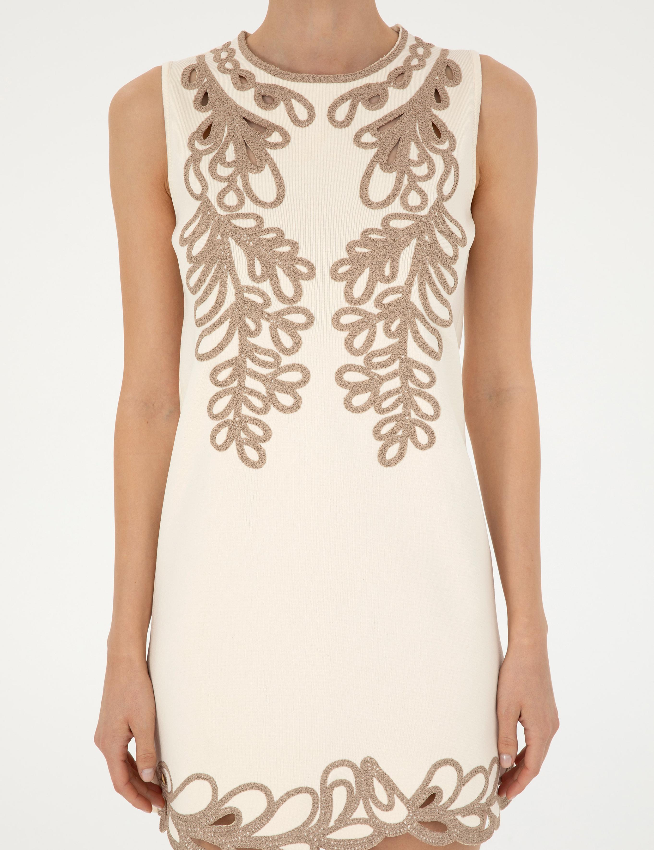 Ekru Slim Fit Triko Elbise