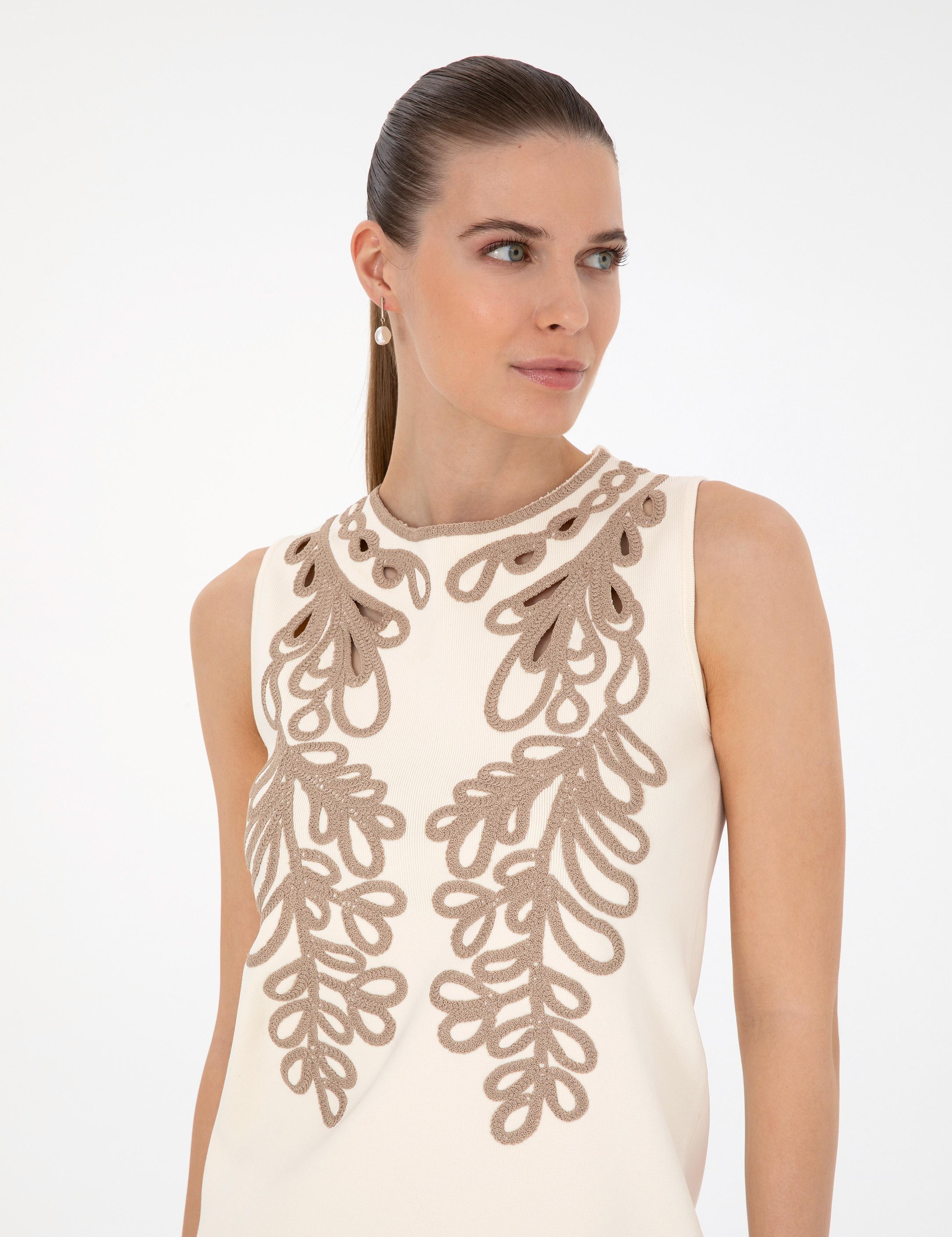 Ekru Slim Fit Triko Elbise