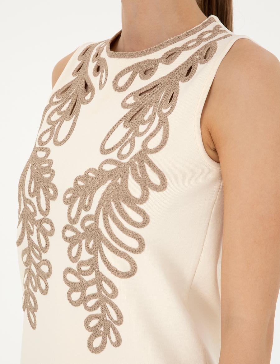Ekru Slim Fit Triko Elbise