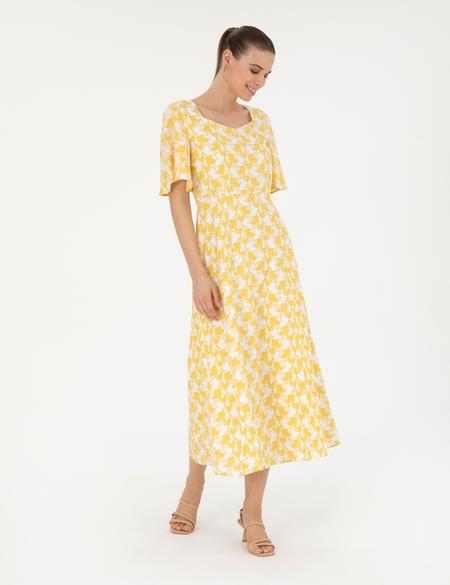 Sarı A Kesim Dokuma Elbise - 50283663018