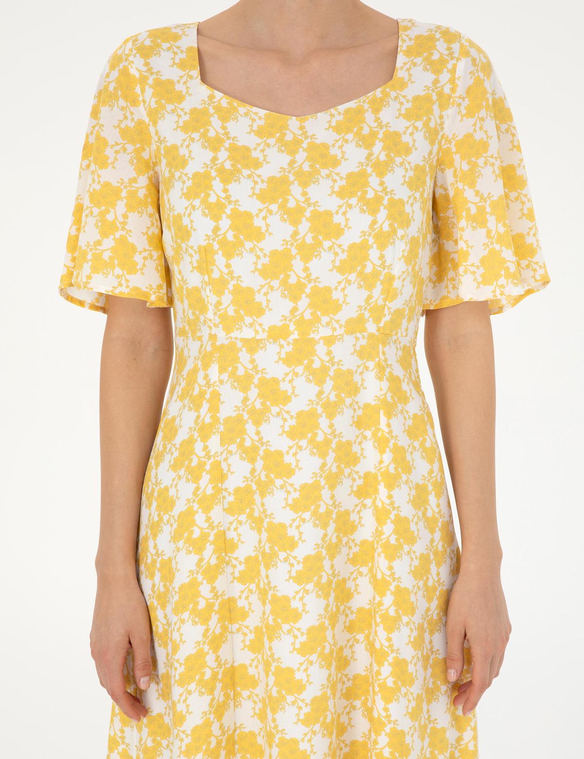 Sarı A Kesim Dokuma Elbise - 50283663018