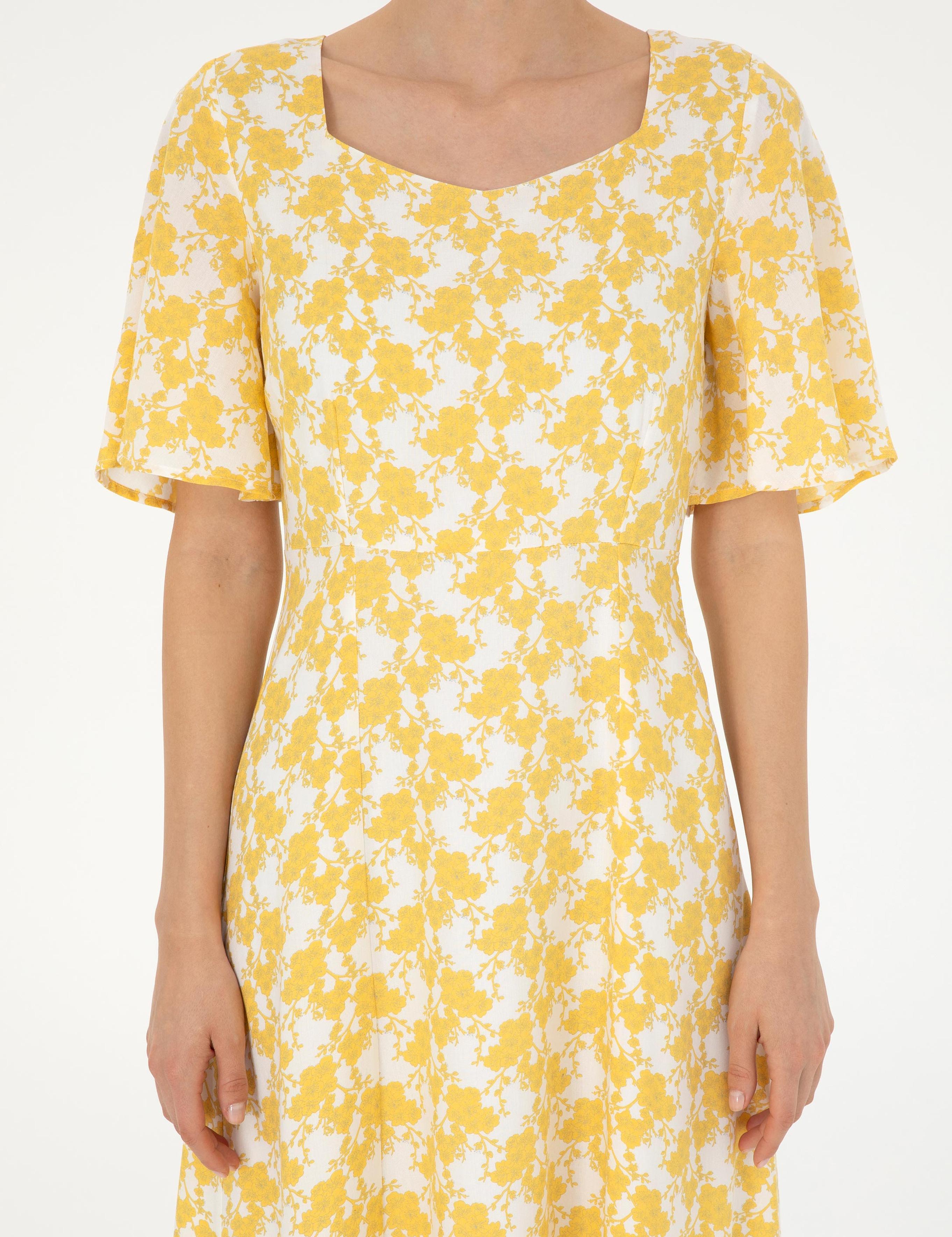 Sarı A Kesim Dokuma Elbise