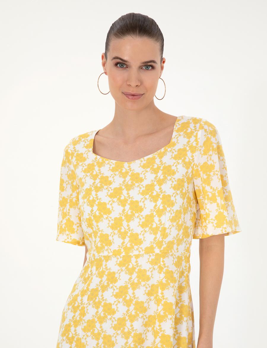 Sarı A Kesim Dokuma Elbise