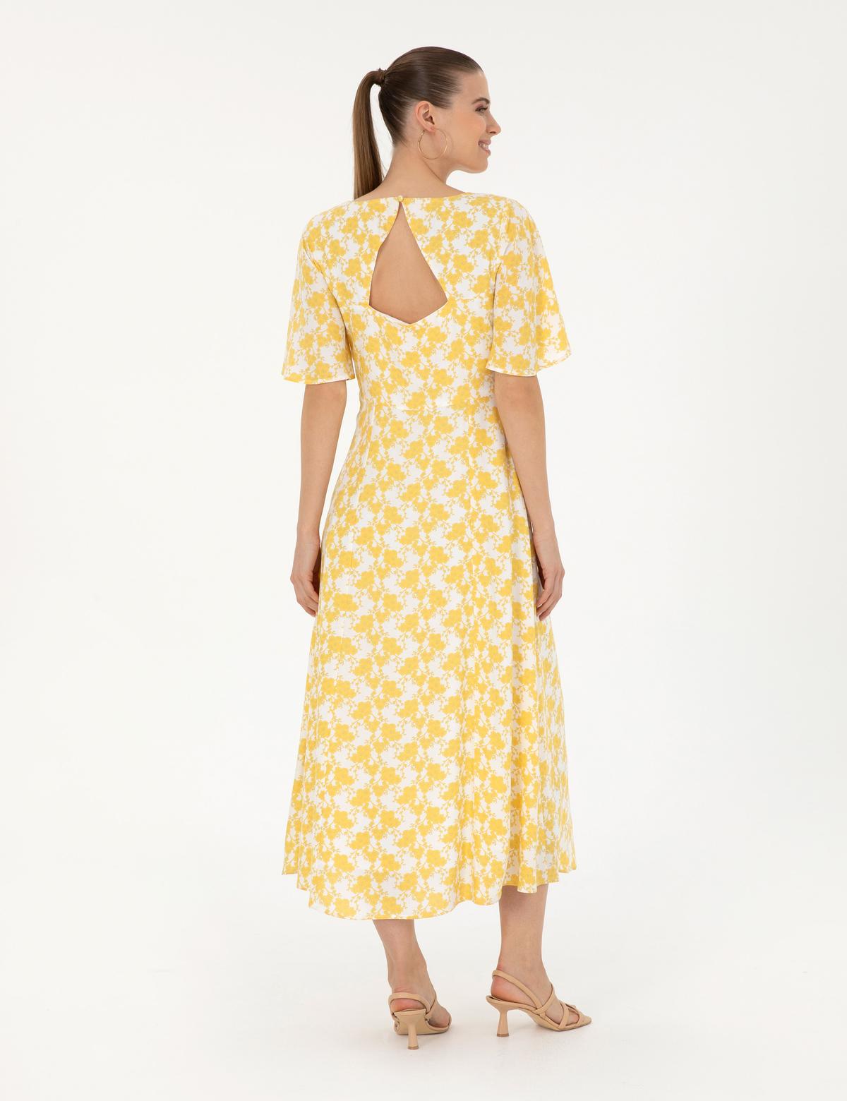 Sarı A Kesim Dokuma Elbise - 50283663018