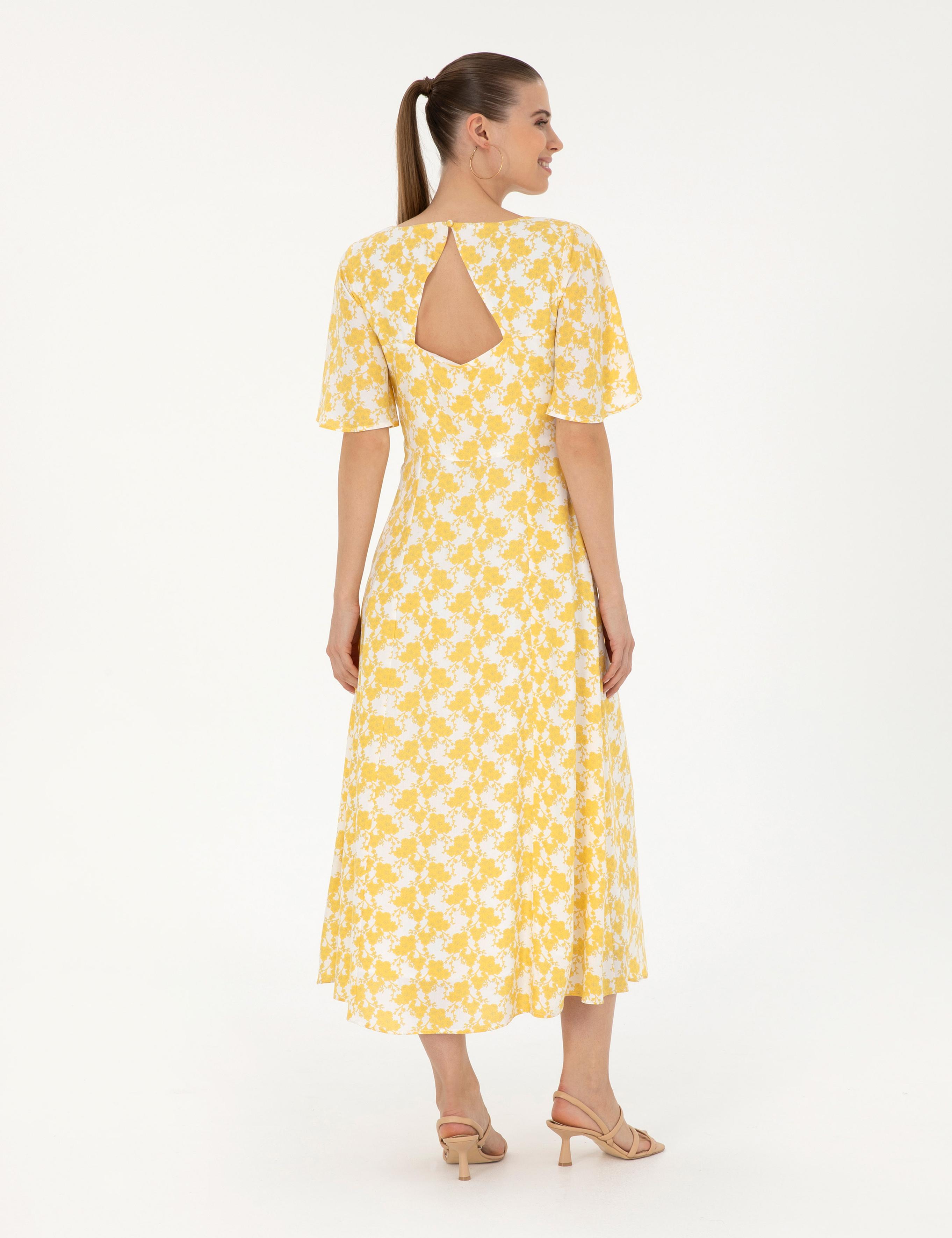 Sarı A Kesim Dokuma Elbise