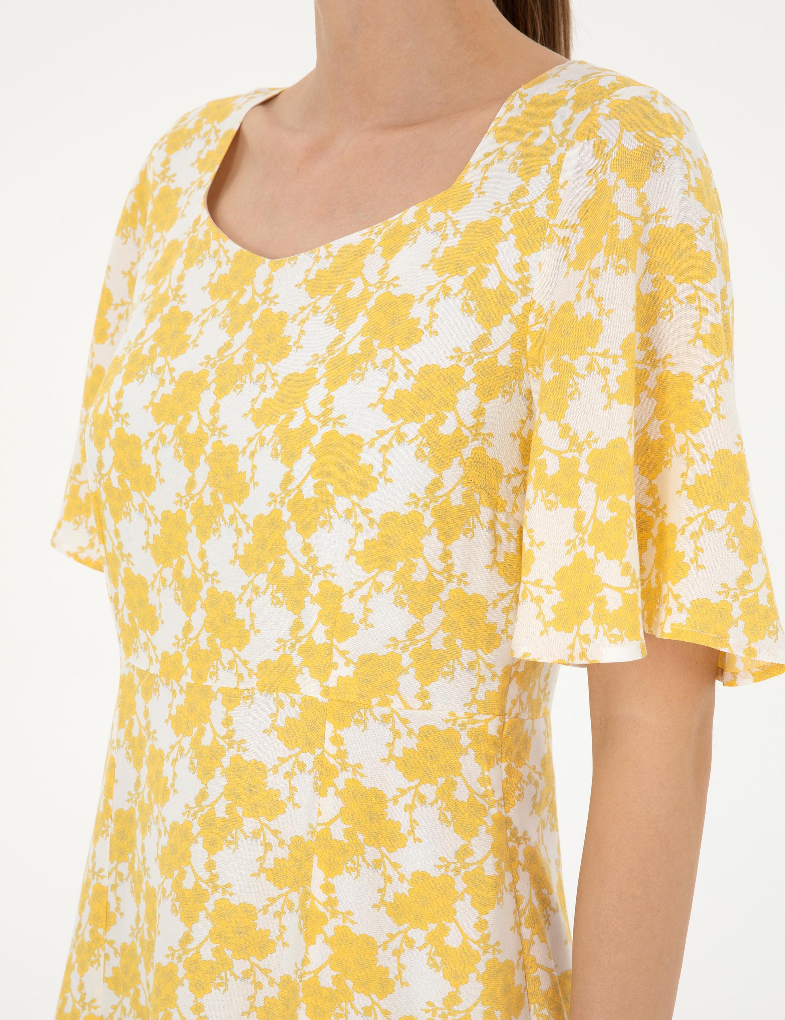 Sarı A Kesim Dokuma Elbise