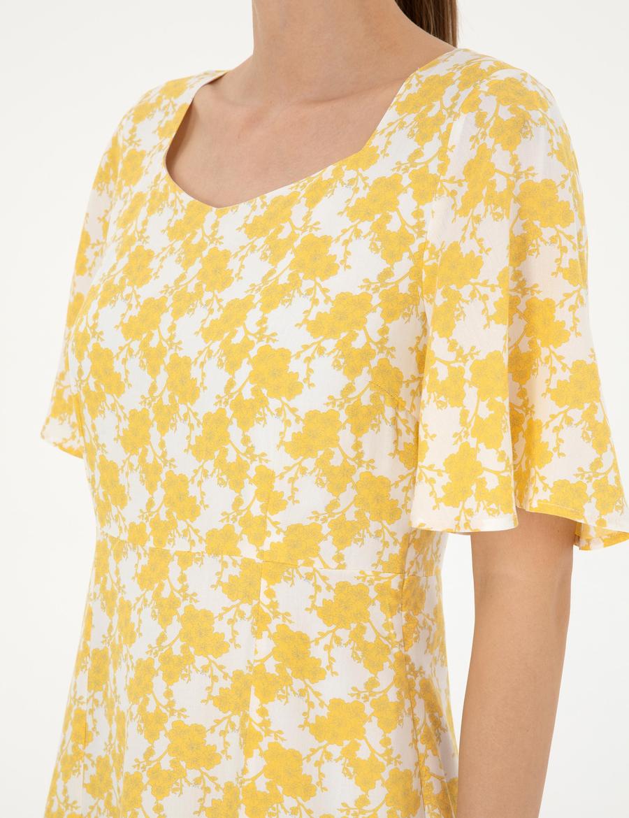 Sarı A Kesim Dokuma Elbise