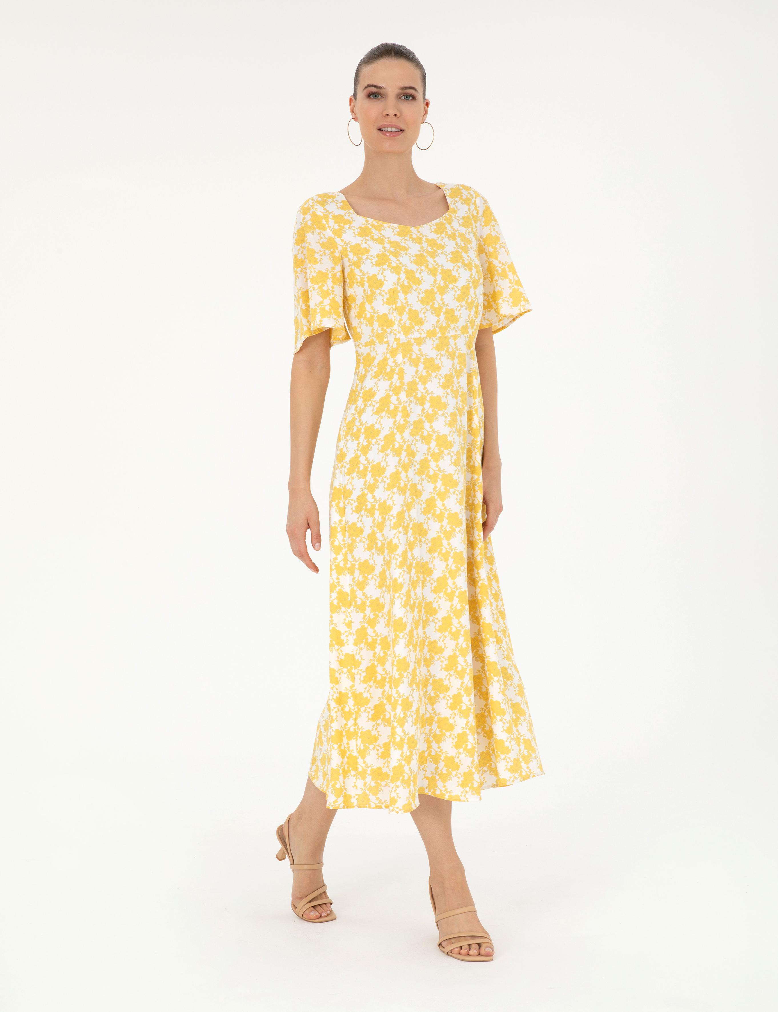 Sarı A Kesim Dokuma Elbise