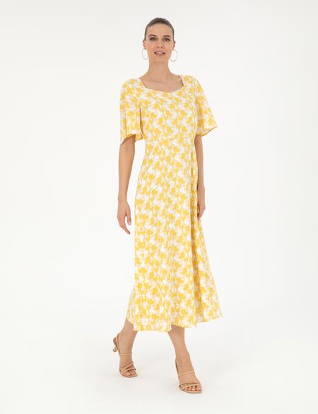 Sarı A Kesim Dokuma Elbise - 50283663018